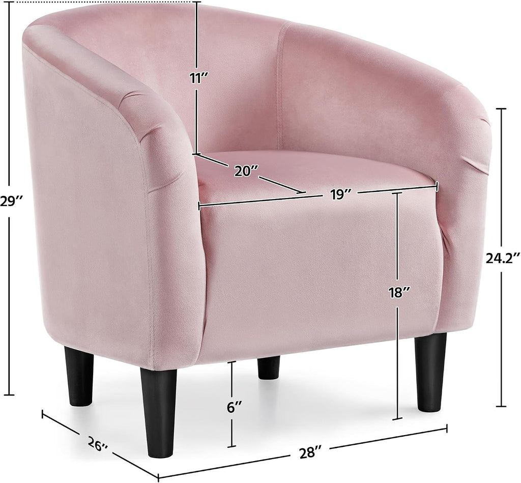 Yaheetech Barrel Chairs, Furry Accent Chairs with Soft Padded Armrest for Living Room Bedroom Waiting Room Office, Set of 2, Pink