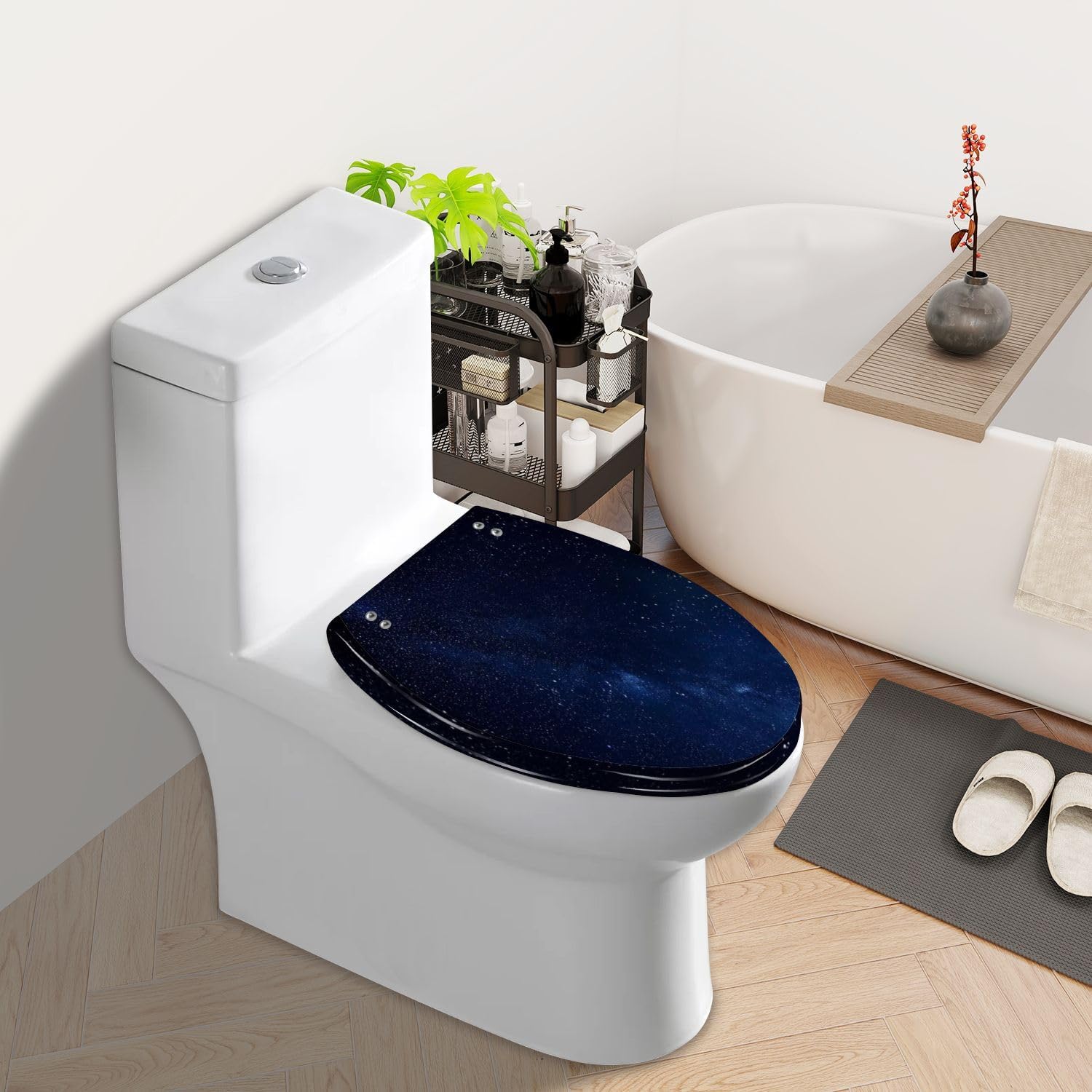 Elongated Toilet Seat Night stars sky Resin Toilet Seat Quietly Slow Close with Quick-Release Hinges Toilet Seat with Cover Easy to Clean Install