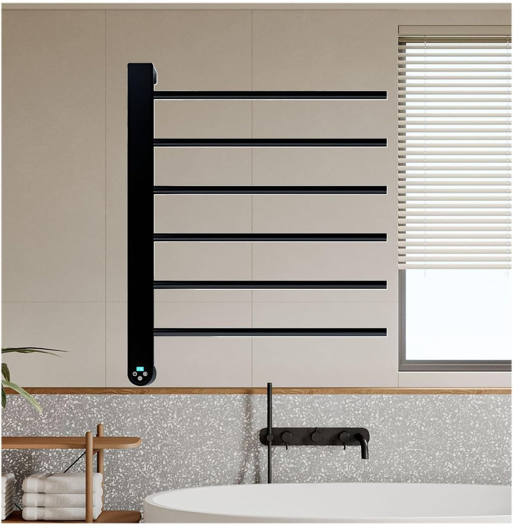 Towel Warmer Black,Wall Mounted S for Bathroom,Stainless Steel Heated Towel Rack, Drying with Intelligent Touch Screen Timer-White(Black)