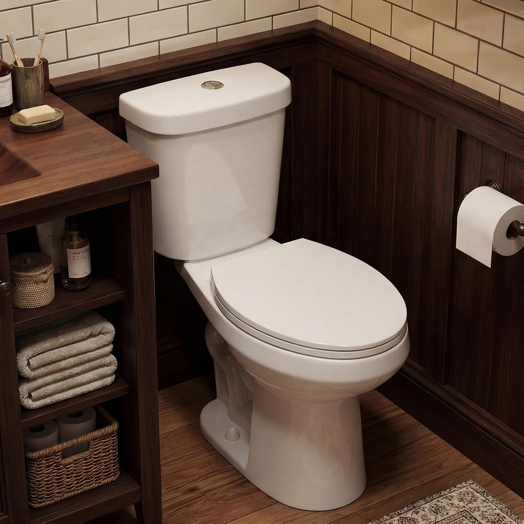 Miuara Elongated Tall Toilet 19 Inch for Seniors - 1.1/1.6 GPF Dual Flush Two Piece ADA High Toilet for Bathroom, 19 Inch Bowl Height, 20 Inch Seat Height, 12 Inch Rough In, Glossy White
