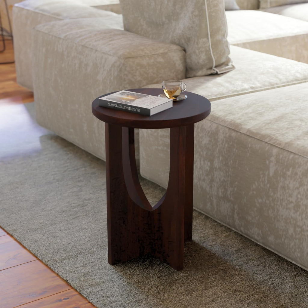 Relso Stupa Solid Wood End Table – 22' Tall Round Side Table for Living Room or Bedroom, Handcrafted Accent Table in Walnut Finish, Easy Assembly, Modern Minimalist Design for Small Spaces