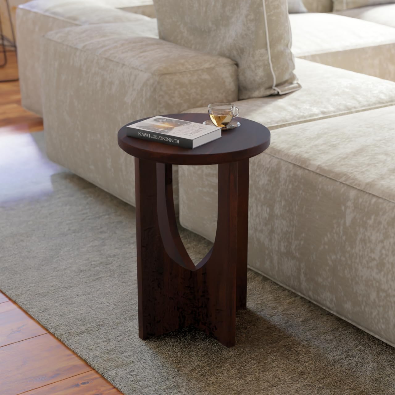 Relso Stupa Solid Wood End Table – 22' Tall Round Side Table for Living Room or Bedroom, Handcrafted Accent Table in Walnut Finish, Easy Assembly, Modern Minimalist Design for Small Spaces