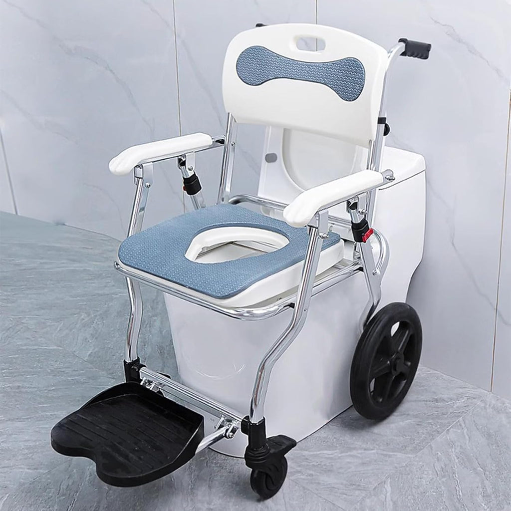 Heavy Duty Bath Chair with Removable Commode Shower Wheelchair for Seniors, Disabled,3 in 1 Foldable Shower Wheelchair Rolling Shower Chair,