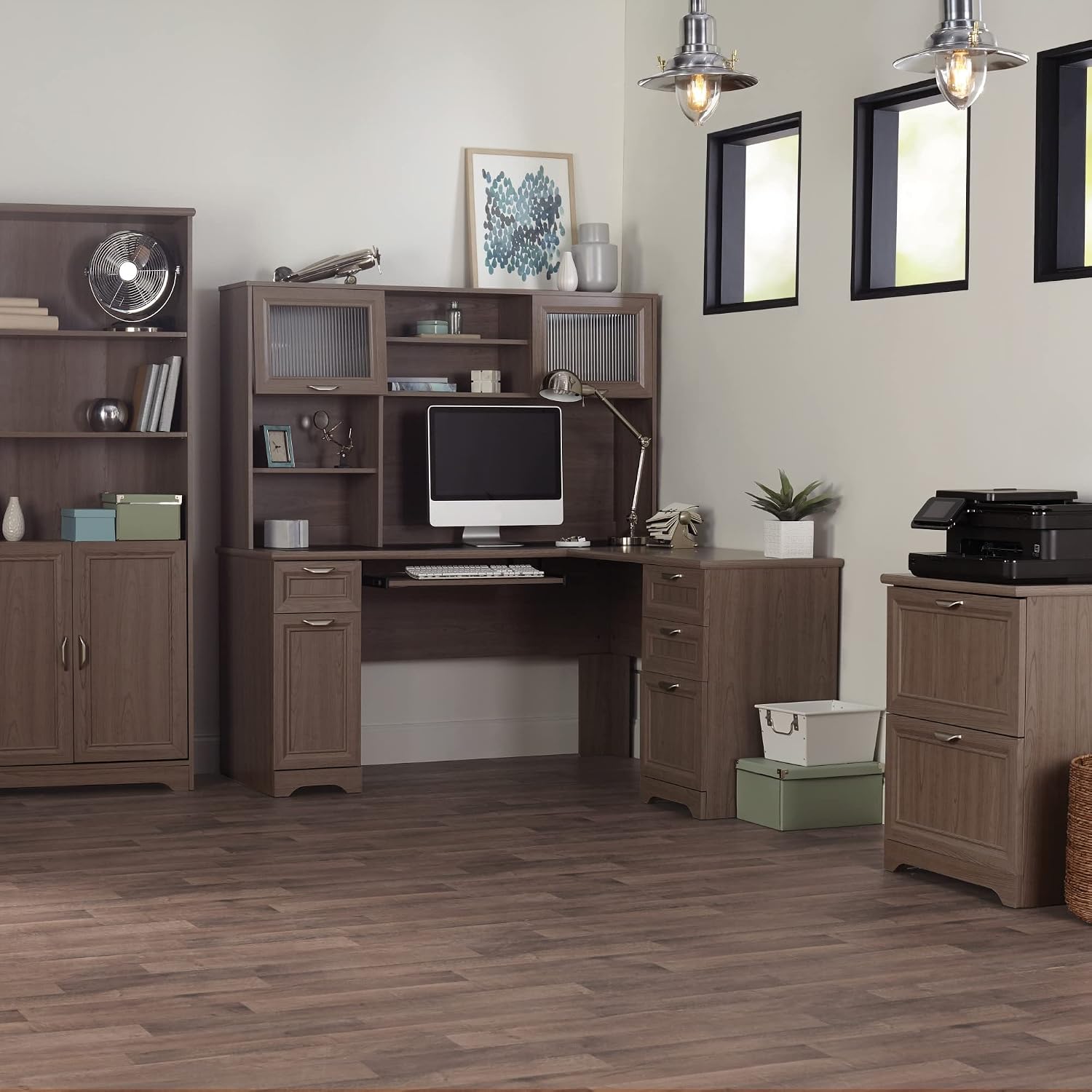 Realspace® Magellan 58'W Hutch For Corner Or L-Shaped Computer Desks, Gray