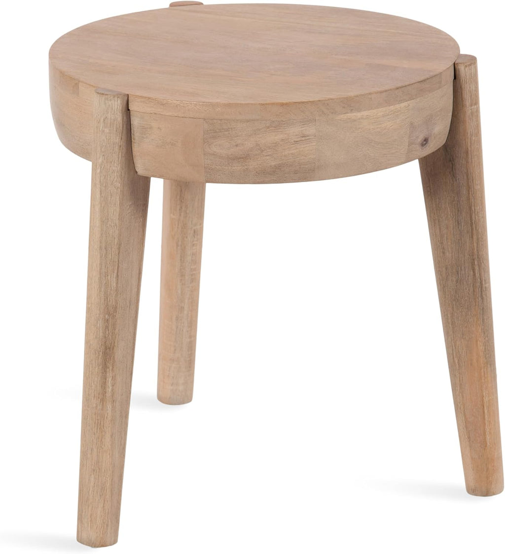 Kate and Laurel Vola Round Wood Side Table, 17 x 17 x 18, Natural Wood, Transitional End Table for Use as Bedside Nightstand, Living Room Ottoman, or Bedroom Vanity Stool