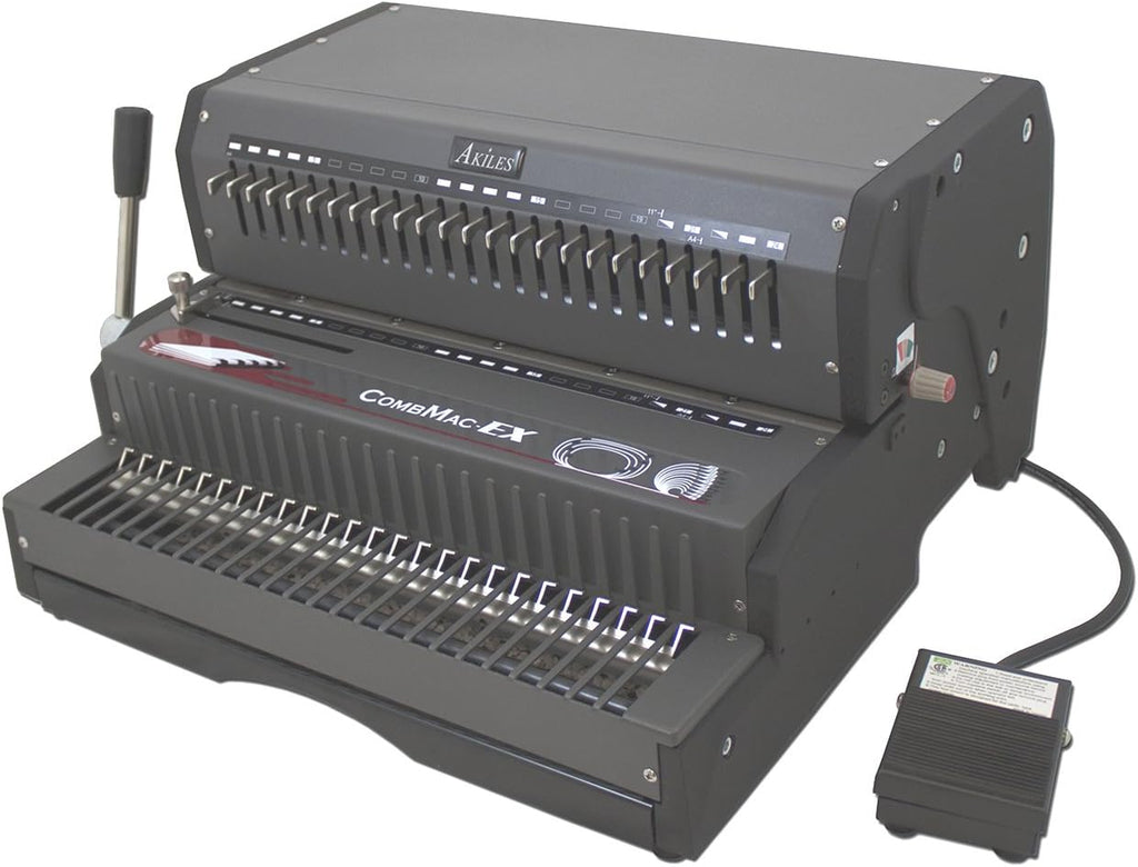 Akiles ACM-EX24 Model CombMac-EX24 All-in-One Electric Comb Binding Machine, Up to 25 Sheets 20lbs Paper (Letter Size), 1/4' to 2' Binding Capacity, Rectangular (5/16' x 1/8') Hole Size