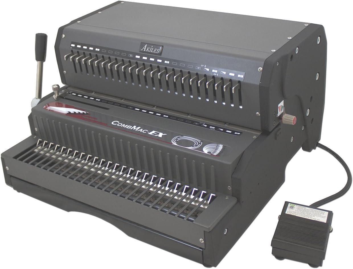 Akiles ACM-EX24 Model CombMac-EX24 All-in-One Electric Comb Binding Machine, Up to 25 Sheets 20lbs Paper (Letter Size), 1/4' to 2' Binding Capacity, Rectangular (5/16' x 1/8') Hole Size