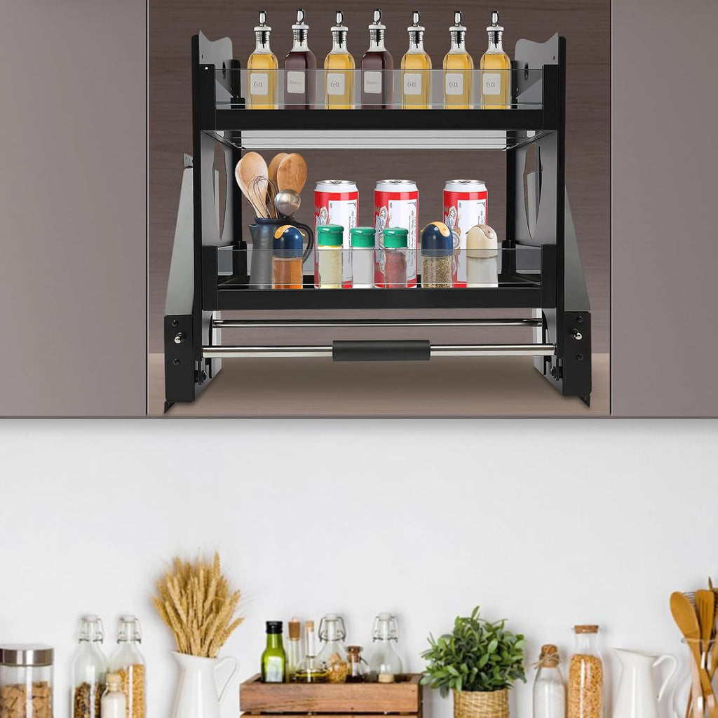 Blind Corner Cabinet Pull Out Right, 15 Inch Blind Corner Cabinet 2 Tiers Organizer Adjustable Design, Hidden Slide Out Shelves for Store Kitchen Utensils (Pull Down, Style2)