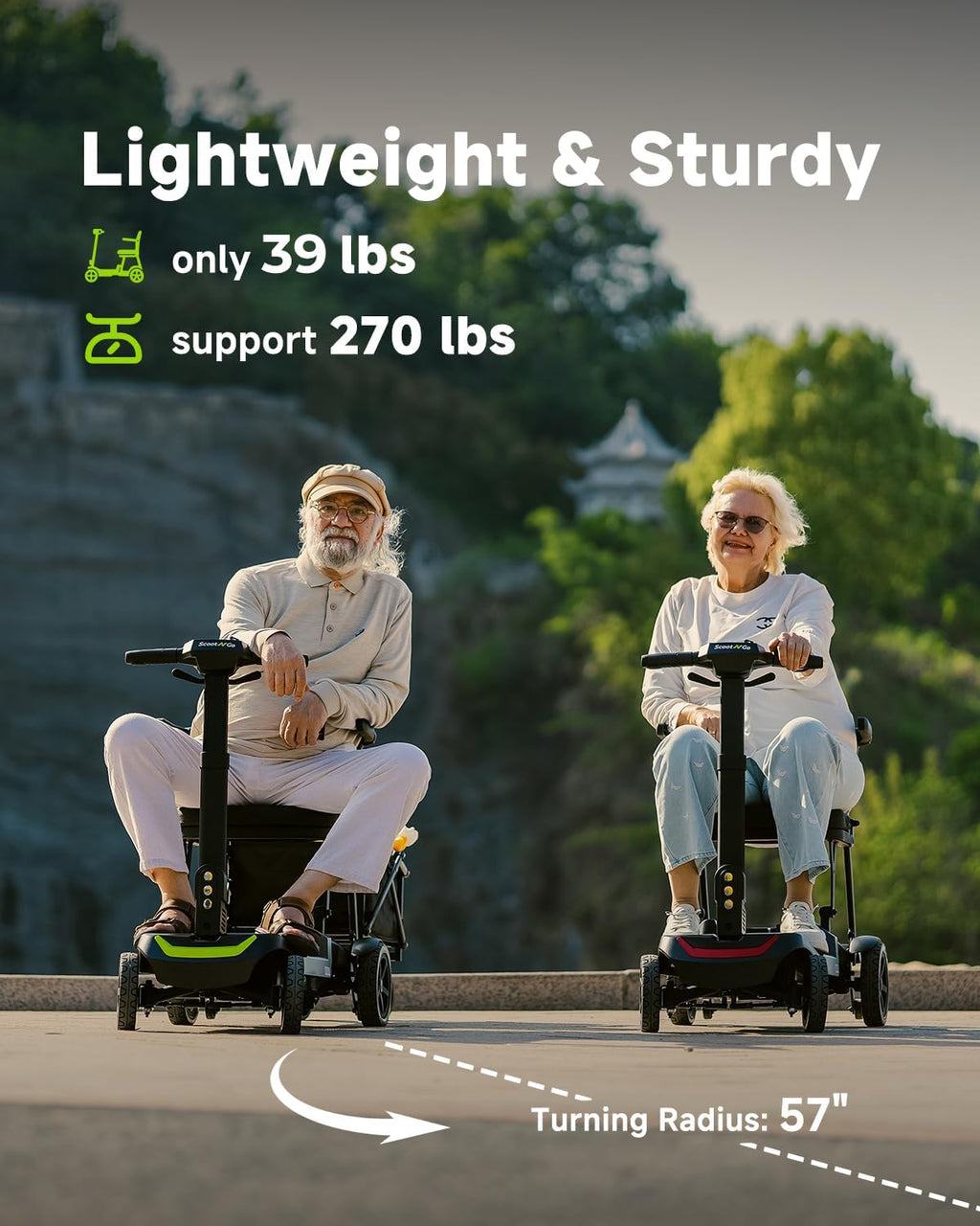 SCOOTNGO Mobility Scooters for Seniors & Adults 4 Wheel Travel Mobility Scooter Airline Approved with Two Batteries, Lightweight, Foldable, No Assembly Needed (Black Red, Dual Batteries with Wagon)