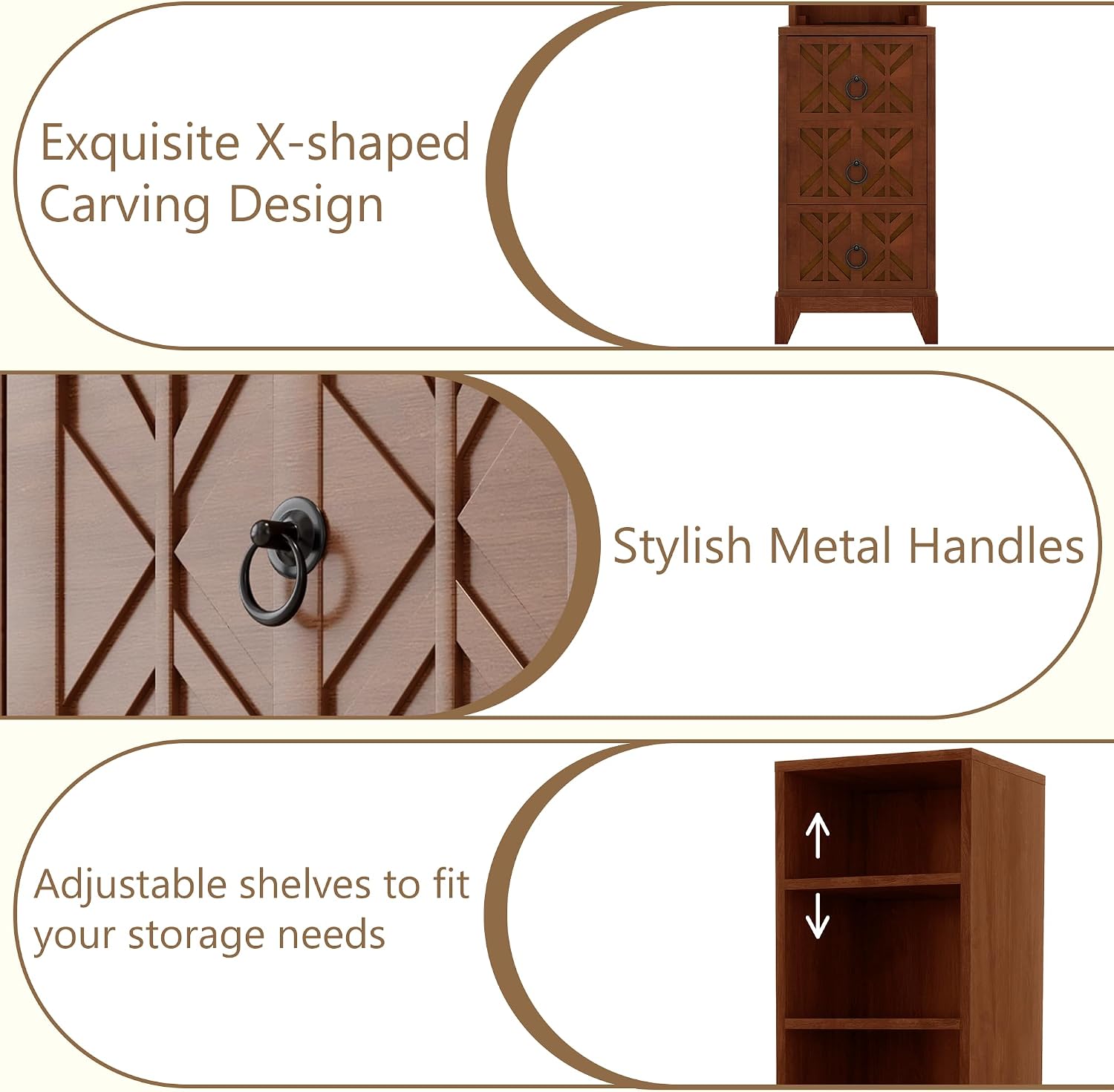 Mirightone Tall End Table with 3-Drawer and Shelves, Narrow Side Table with Charging Station, High Slim Corner Cabinet Bedside Table with Storage Bookcase for Living Room Bedroom, Walnut
