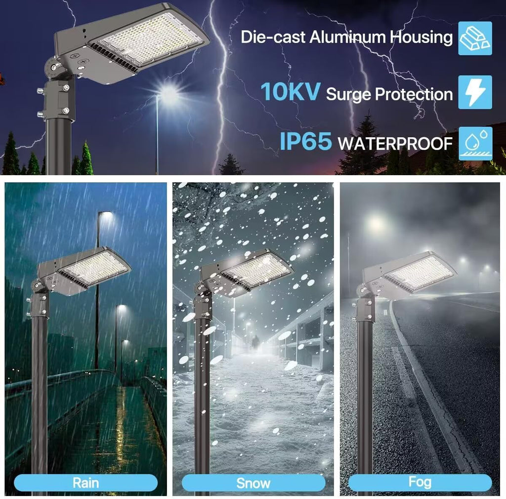 HYPERLITE Parking Lot Light 200W - 30000LM UL Listed Dusk to Dawn LED Parking Lot Light Pole with Slip Fitter - 5000K IP65 Outdoor Commercial Street Area Lighting for Driveway Sport Barn Yard, 3Pack