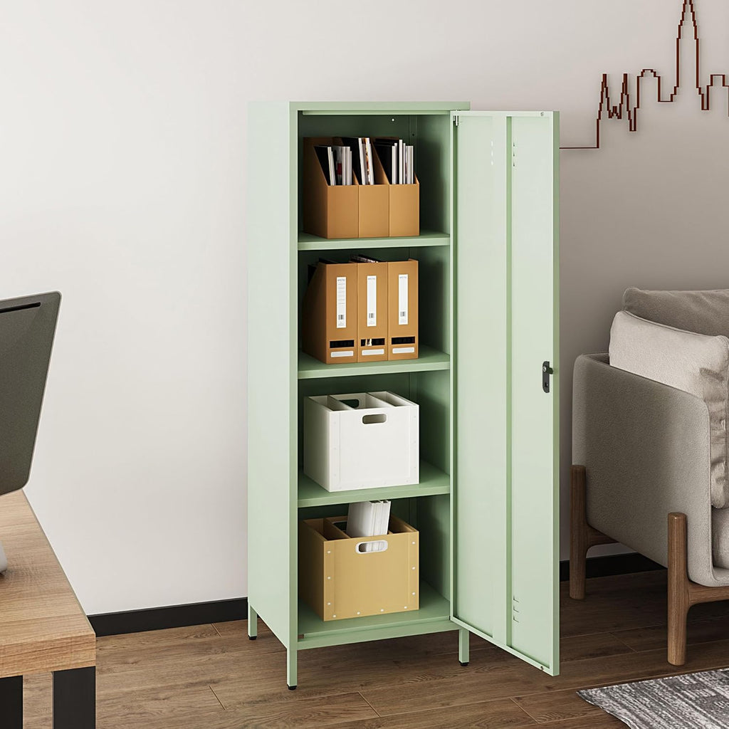 Steehoom Metal Storage Cabinet for Employees, Tall Metal Locker Lockable Kids Locker with 3 Adjustable Shelves 59.06-inch high for School, Living Room, Home, Office, Garage (Green, H59.06'')