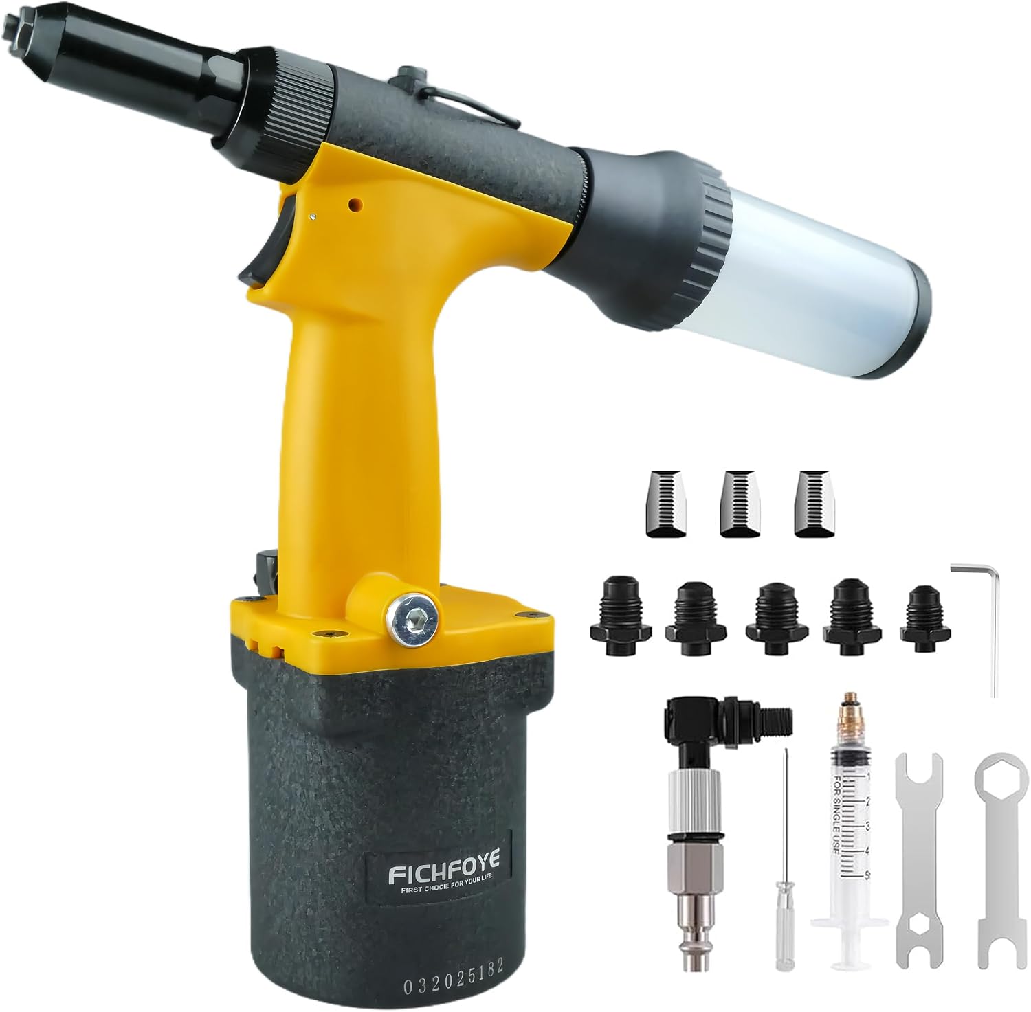 Self-Suction Pneumatic Rivet Gun Kit, Industrial Air Hydraulic Pop Riveter with 5 Nozzles (3/32'–1/4'), 4000LBF Heavy Duty Riveting Tool for Automotive, Construction & Manufacturing