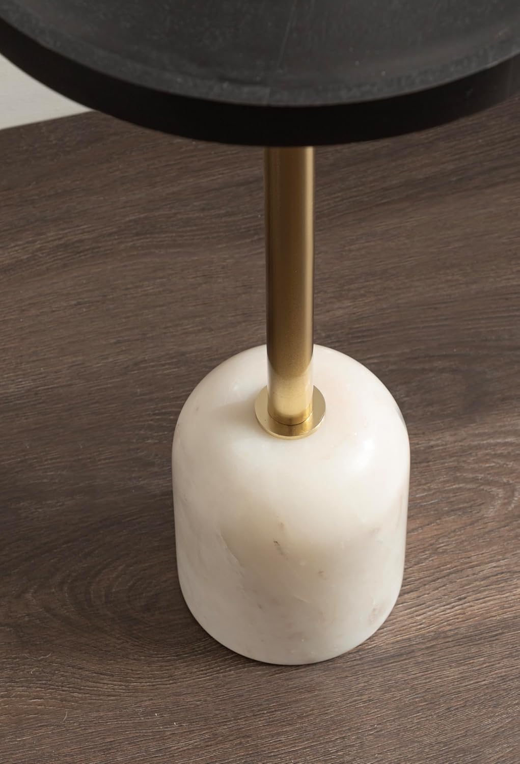 Kate and Laurel Shorrock Round Mango Wood Side Table, 12 x 12 x 24, Black, Gold, and White Marble, Modern Pedestal End Table with Marble Base for Bedroom Nightstand or Living Room Plant Stand