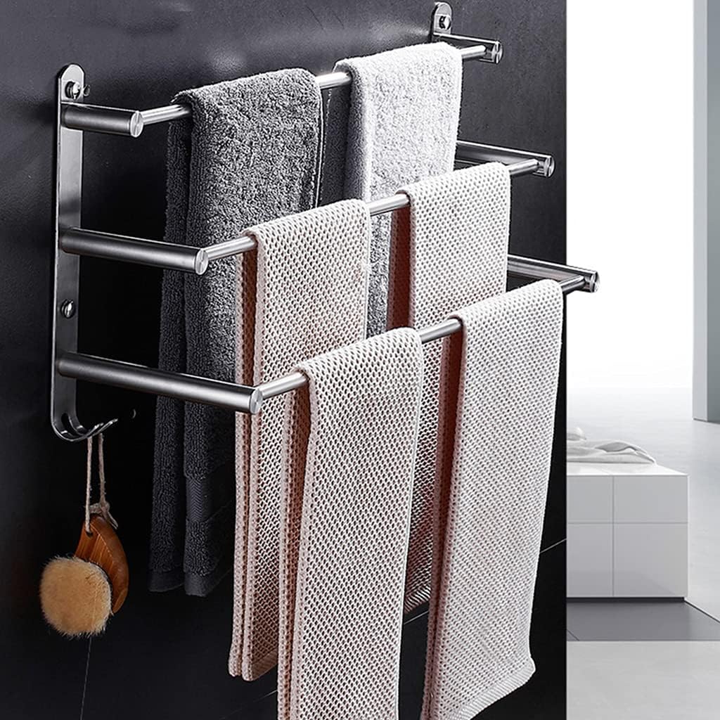 3 Tier Bath Towel Bar Rack with Hook Stainless Steel Wall Towel Rack for Bathroom Wall Mounted, Towel Ladder Holder,Multilayer Rack Shelf Bathroom Shelf with Towel B Polished-40cm