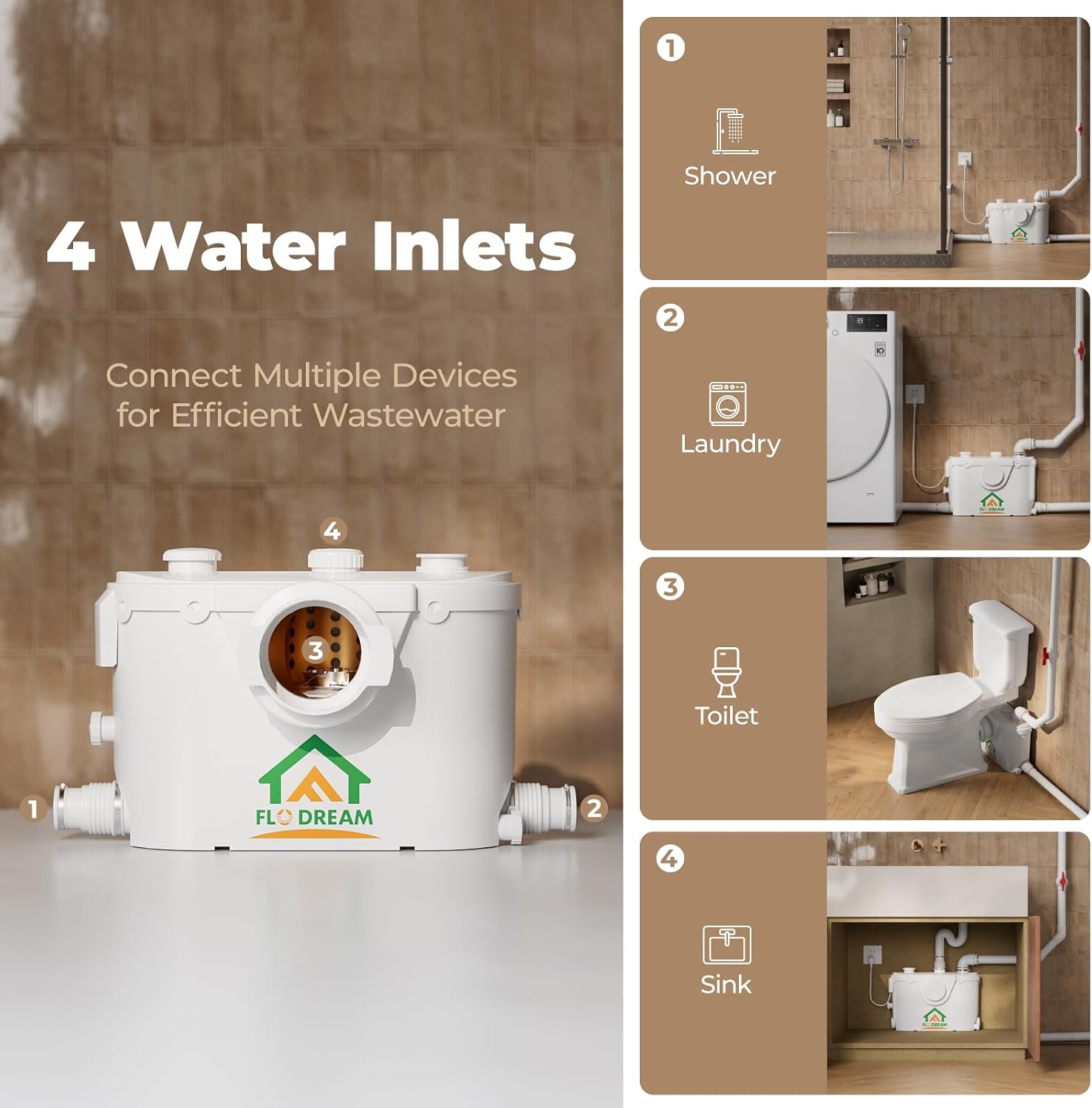 Macerating Toilet with Pump, Two-Piece Upflush Toilet For Basement, Powerful & Quiet Macerating Pump System With 3 Water Inlet & Ac Vent, 36ft Vertically, Elongated Bowl oct4