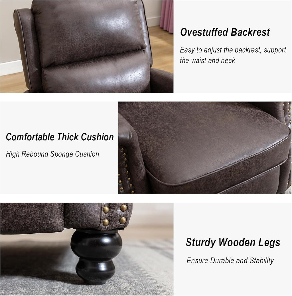 CANMOV Pushback Recliner Chair Faux Leather Armchair Push Back Recliner with Rivet Decoration Single Sofa Accent Chair for Living Room, Dark Grey