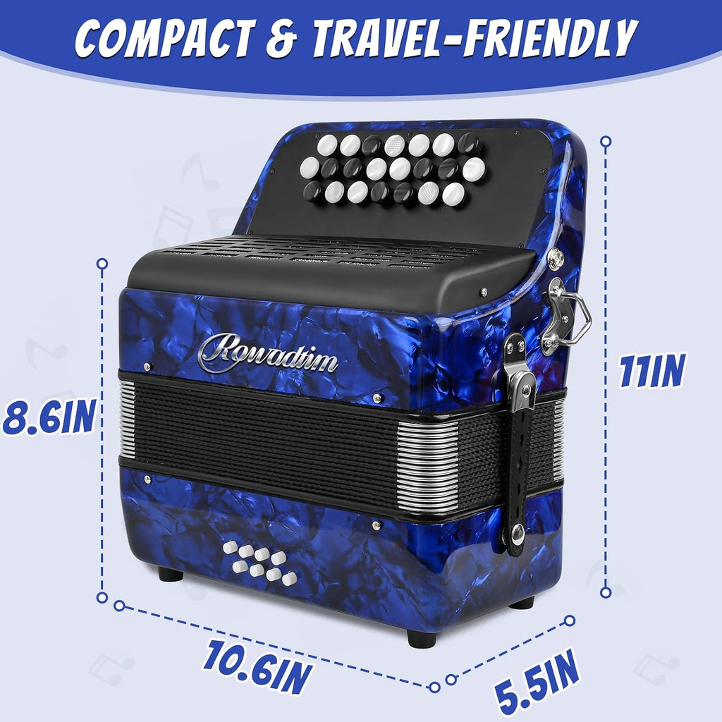 Accordions,22 keys Accordion,8 Bass Student Piano accordions Suitable for beginners and students Lightweight and portable, comes with a backpack and adjustable straps (8 Bass, Blue)