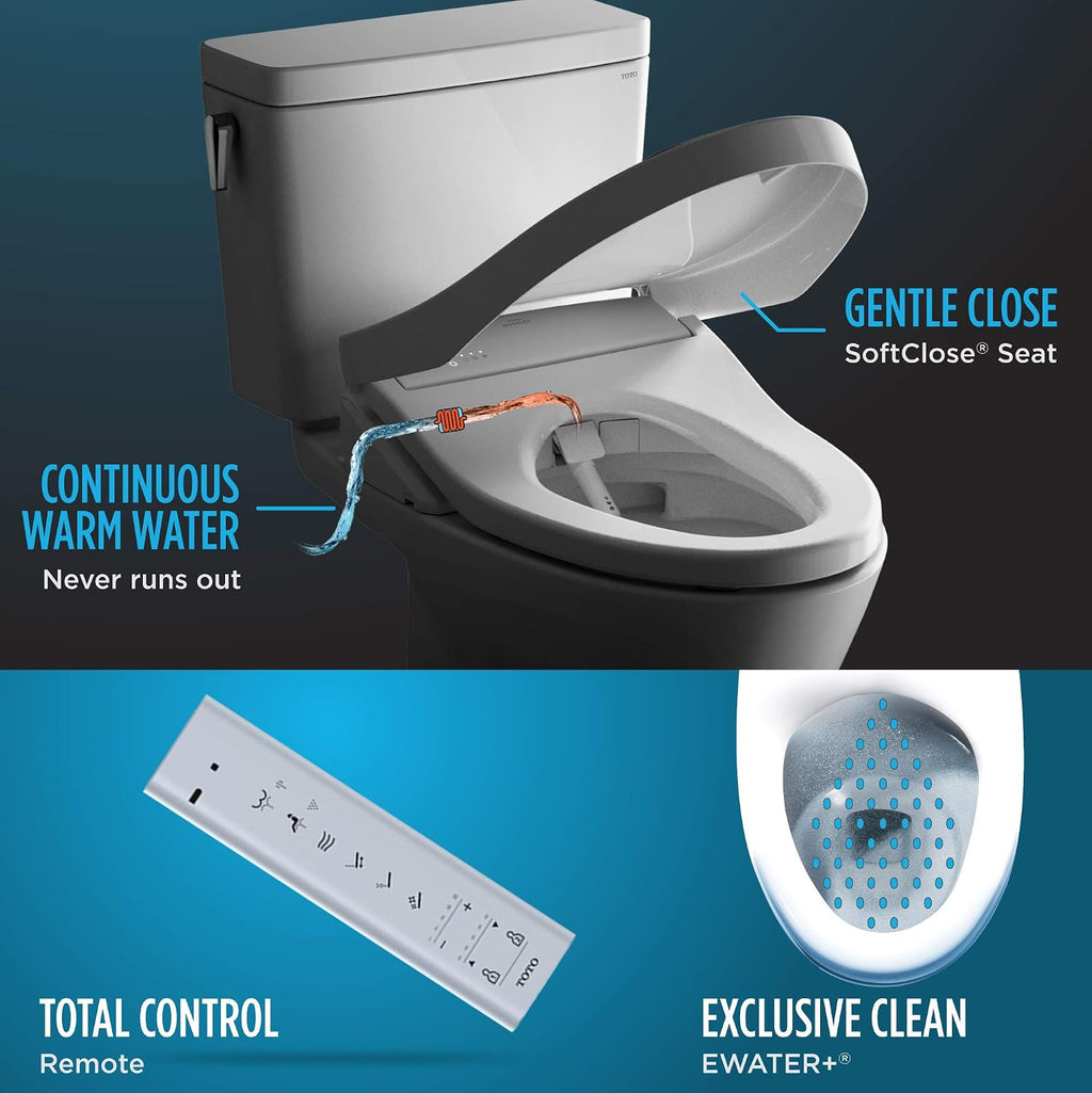 TOTO Drake WASHLET+ Two-Piece Elongated 1.6 GPF Universal Height TORNADO FLUSH Toilet with S500e Bidet Seat, Cotton White - MW7763046CSFG#01