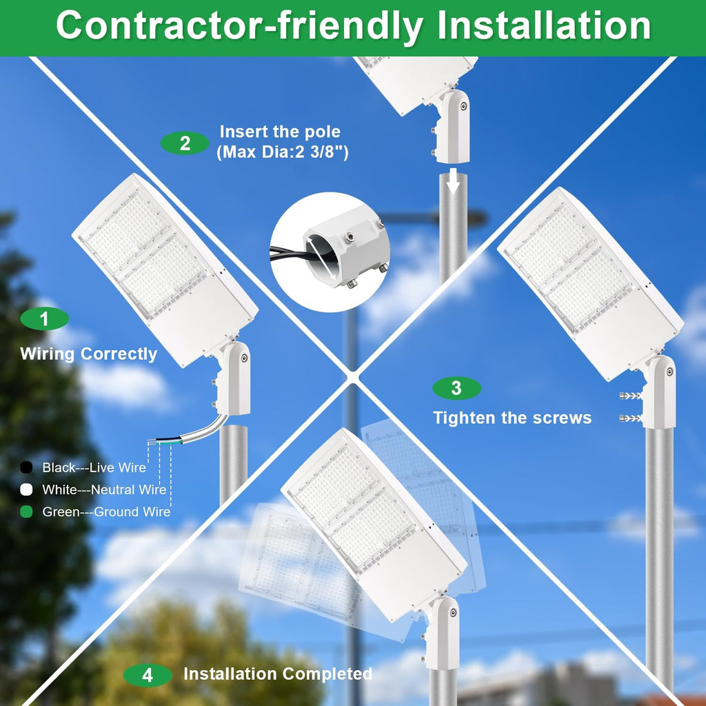 300W LED Parking Lot Light, 5000K 42000LM(140lm/w) LED Shoebox Area Light - Slip Fitter Mount, Dimmable Commercial Street Lighting, IP65 Surge Protection Built-in, AC100-277V