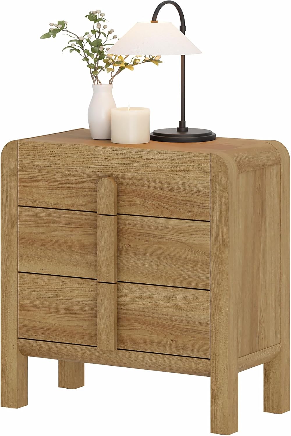 WAMPAT Large 3 Drawer Nightstand, 31.5' Tall Wooden Bedside Table with Curved Design, Modern Walnut Nightstand with Storage, Wider Side Table End Table for Bedroom