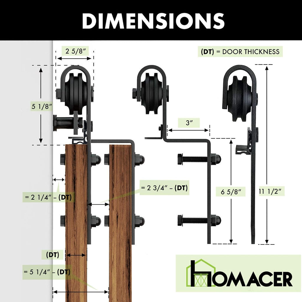 Homacer Black Rustic Single Track Bypass Sliding Barn Door Hardware Kit, for Two/Double Doors, 4ft Long Flat Track, Classic Design Roller,