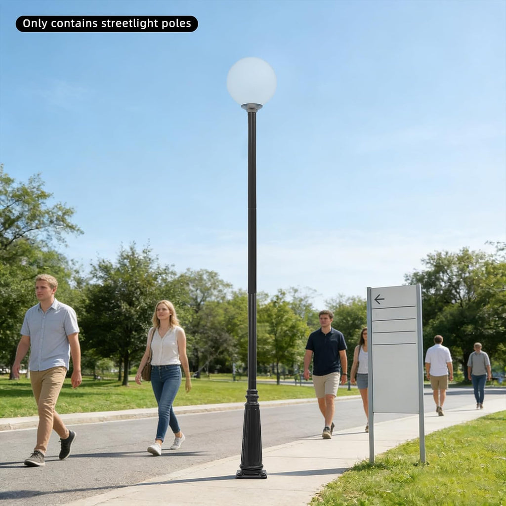 10FT Outdoor Lamp Post, Split Street Light Pole with Top Globe & Ground Cage Lighting Post Fixtures for Pathway Courtyard Parking Lot, Fits Standard 3' Post Top Fixtures (10FT 275+76mm)