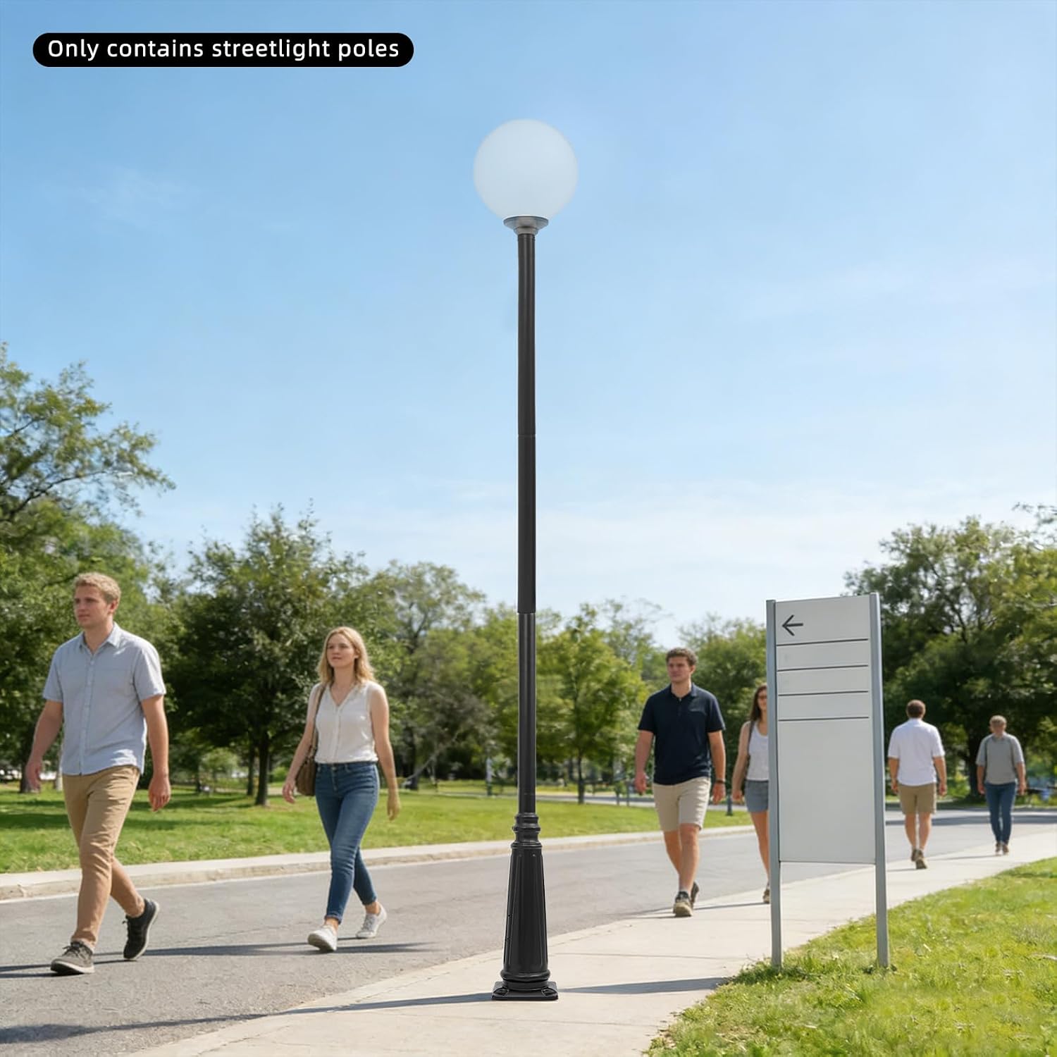 10FT Outdoor Lamp Post, Split Street Light Pole with Top Globe & Ground Cage Lighting Post Fixtures for Pathway Courtyard Parking Lot, Fits Standard 3' Post Top Fixtures (10FT 275+76mm)