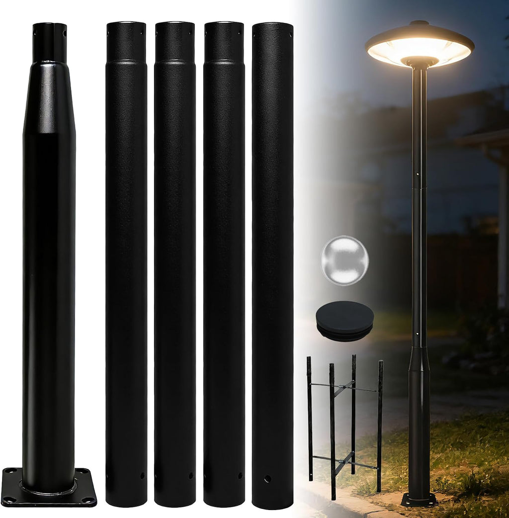 Street Light Pole 16 Ft Tall, Solar Street Lamp Post Fixture Accessory, Adjustable Street Light Poles for Outdoor Lighting with Mounting Rebar Cage Base,Suitable for Parking Lots,Basketball Courts