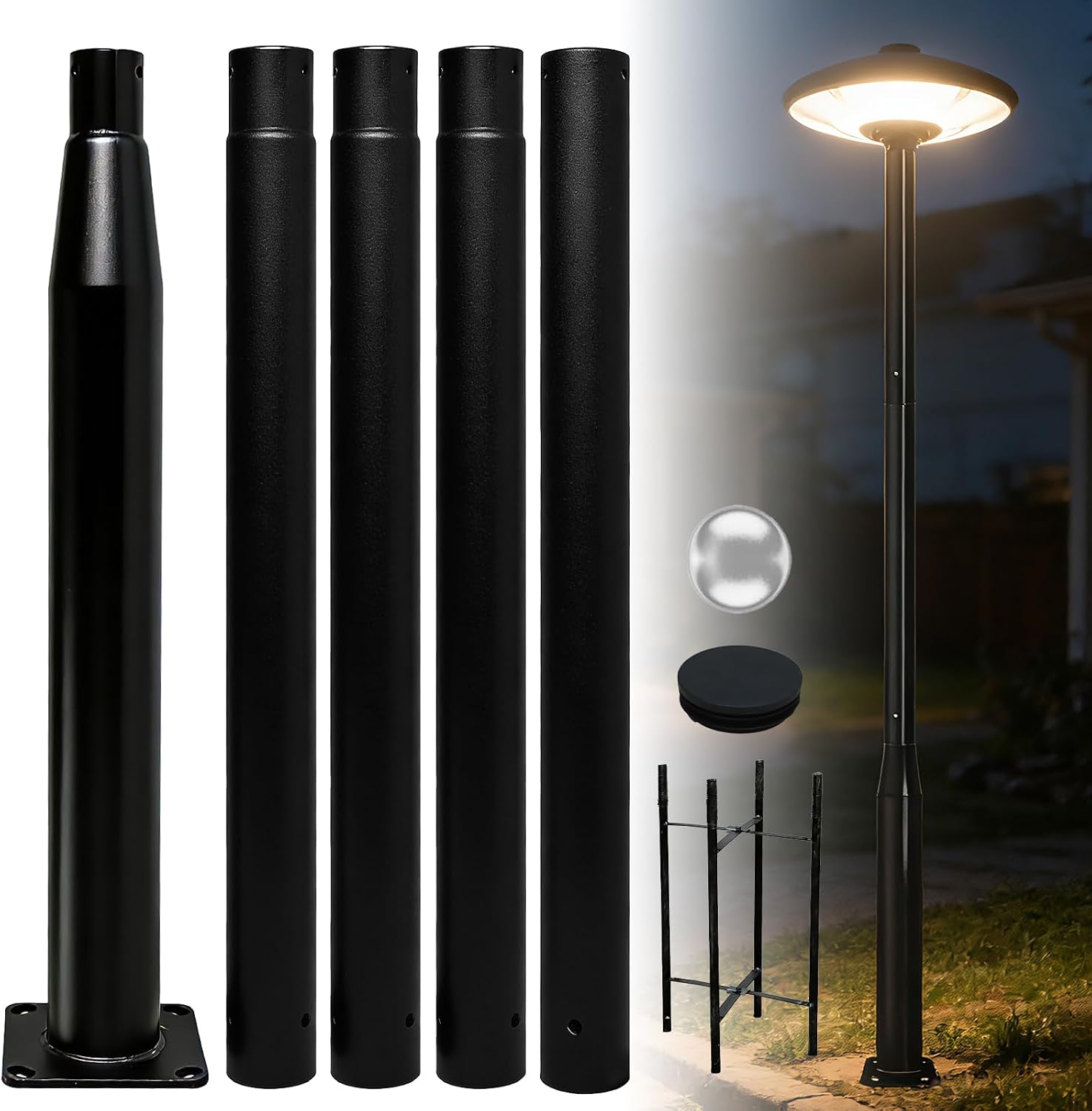 Street Light Pole 16 Ft Tall, Solar Street Lamp Post Fixture Accessory, Adjustable Street Light Poles for Outdoor Lighting with Mounting Rebar Cage Base,Suitable for Parking Lots,Basketball Courts