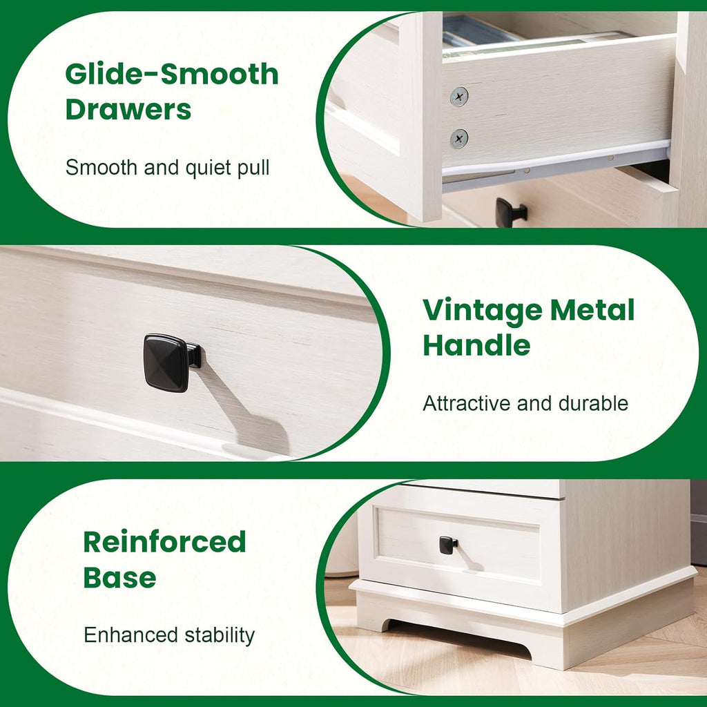 20-Inch Wide Modern Nightstand with Charging Station & Outlets, Bedside Table with 2 Drawers and Open Shelf, Sleek Design End Table for Bedroom and Office, White (Single Piece)
