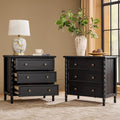 HULALA HOME Solid Wood End Tables Set of 2 with Bamboo-Inspired Frame, 28' Wide Endtables with Charging Station, 3 Drawer Side Tables for Living Room, Black
