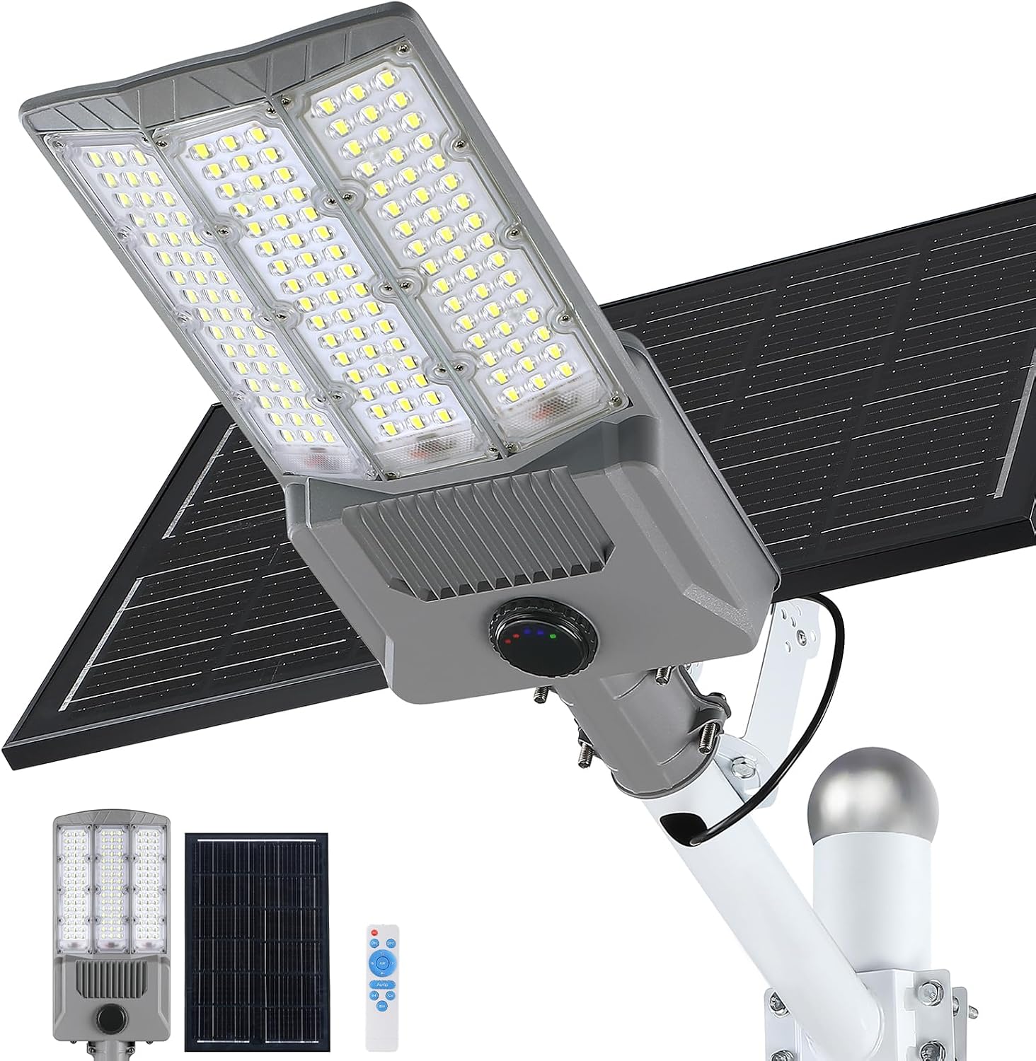12000W Solar Street Light, Aluminum Commercial Parking Lot Lights with Motion Sensor, 6500K Dusk to Dawn Solar Lights Outdoor Waterproof, Heavy Duty Security Flood Light for Driveway Yard Court, Gray