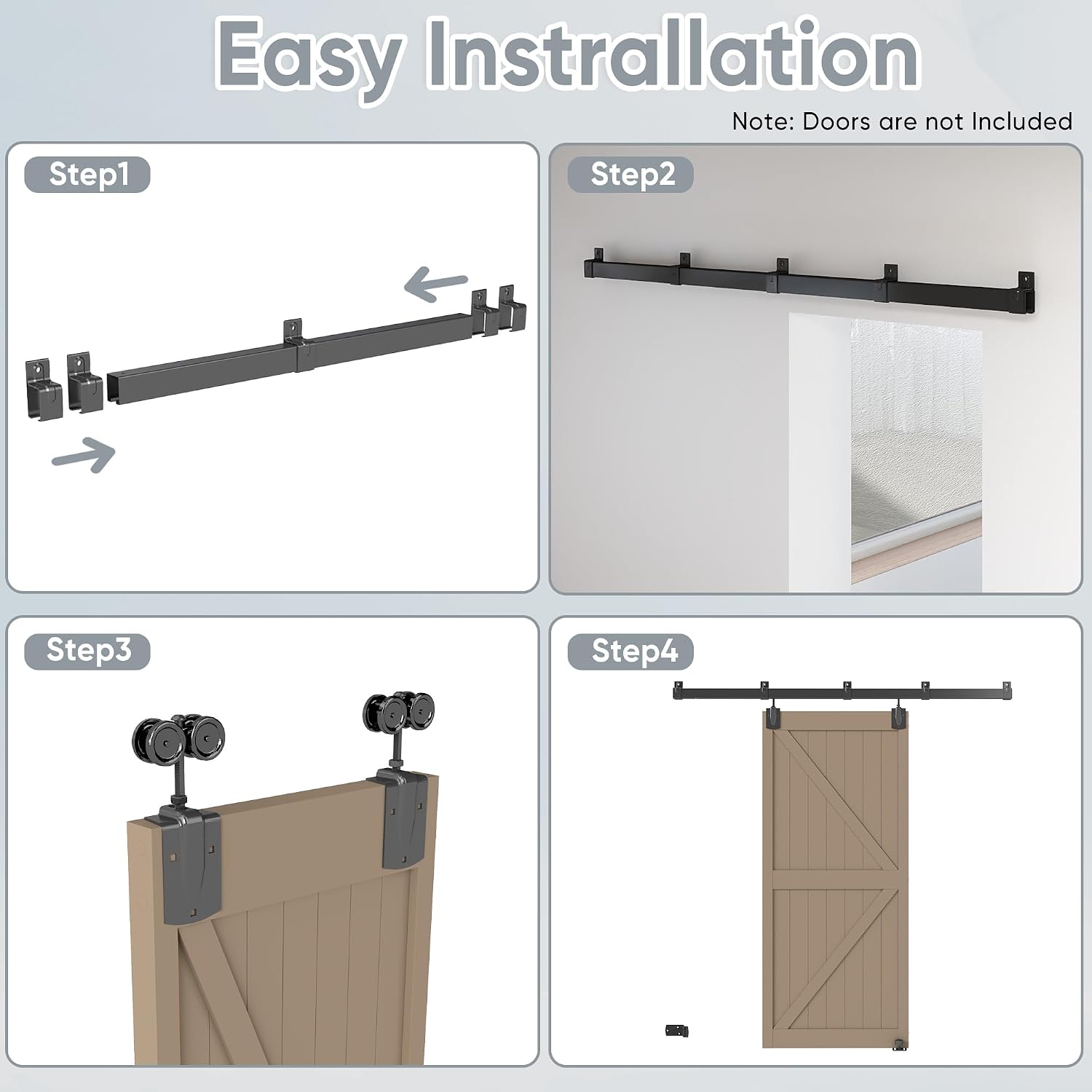 JUBEST 9FT Box Rail Exterior Barn Door Hardware Kit, Heavy-Duty Black Sliding Barn Door Track System, Wall Mount Door Hardware Kits (Door Not Included)