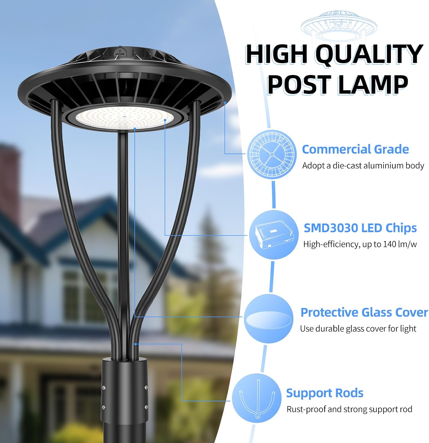 ADUB LED Post Light with Photocell, 60W 48W 36W Post Top Lights 3000K 4000K 5000K Adjustable Wattage & CCT, 7800LM Outdoor Pole Light Fixture, IP65 Waterproof Commercial Street Area Lighting