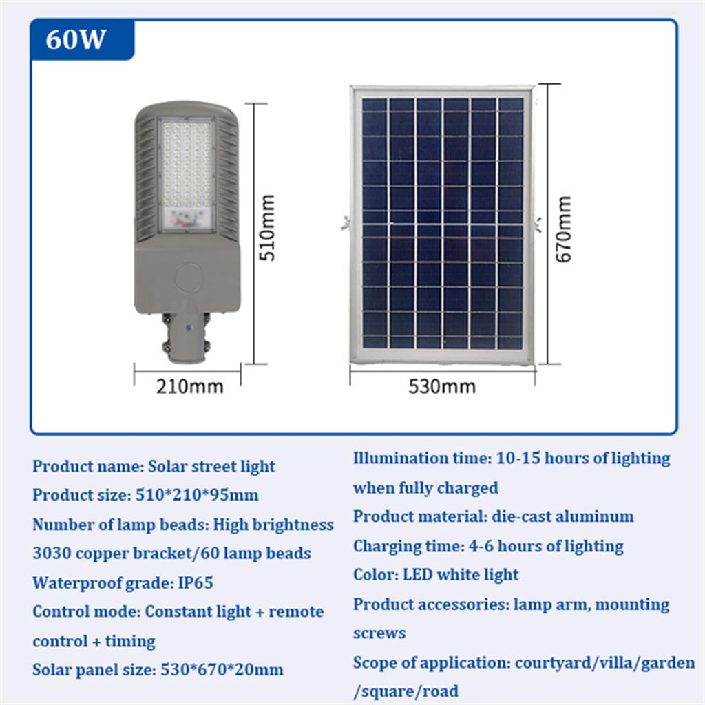 60W Wall Mount Solar Street Light Outdoor, LED Solar Parking Lot Lights with Solar Panels,IP65 Waterproof,Remote Control,Commercial Street & Area Lighting,for Path/Yard/Garden