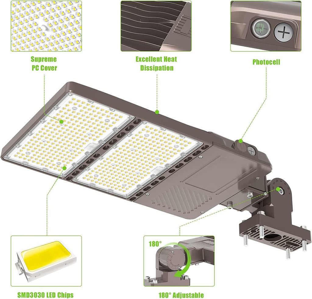 4 Pack UL Listed 320W LED Parking Lot Light with Photocell 48000LM LED Shoebox Pole Flood Lights Arm Mount 5000K IP65 Outdoor Street Court Commercial Lighting AC 100-277V