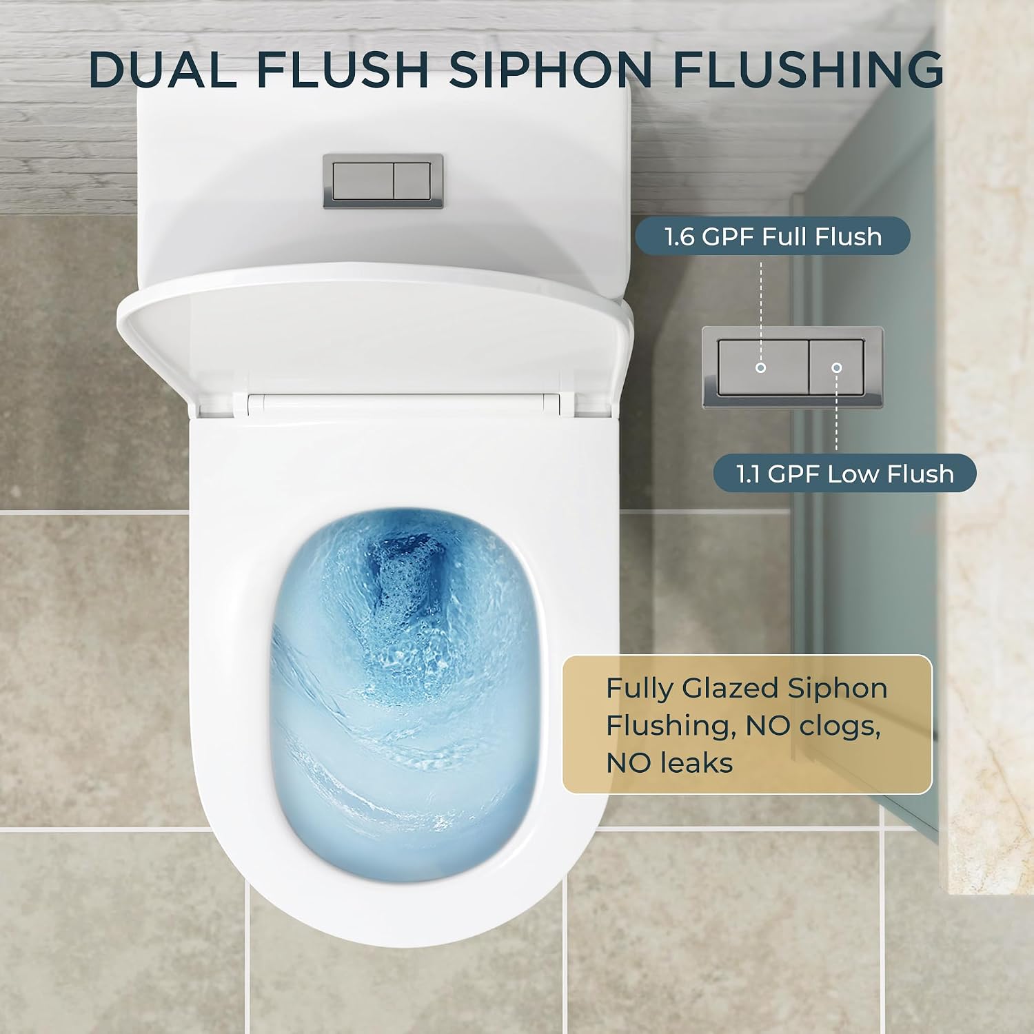 Compact One-Piece Elongated Toilet Dual Flush 1.1/1.6 GPF Siphon Flushing, 12 inch Rough-In, 16-1/8 inches Comfort Standard Height, Quiet Soft-Close Seat, Fully Skirted Easy-Clean Design (White)