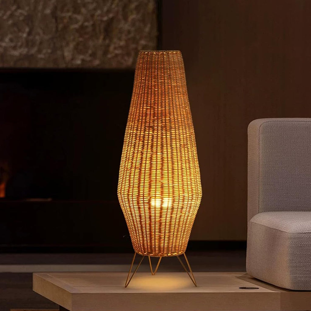 Boho Floor Lamp,Retro Standing Lamps with Rattan Lamp Shade | Farmhouse Standing Light with Foot Switch,Hand-Woven Bamboo Floor Lamps for Bedroom Living Room Kids Room Home Decor