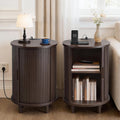 DHH End Table Set of 2 with Storage & Charging Station, Fluted Accent Side Table with Sliding Door & Adjustable Shelf, Mid-Century Nightstand for Small Spaces, Living Room, Bedroom(2, Dark Walnut)