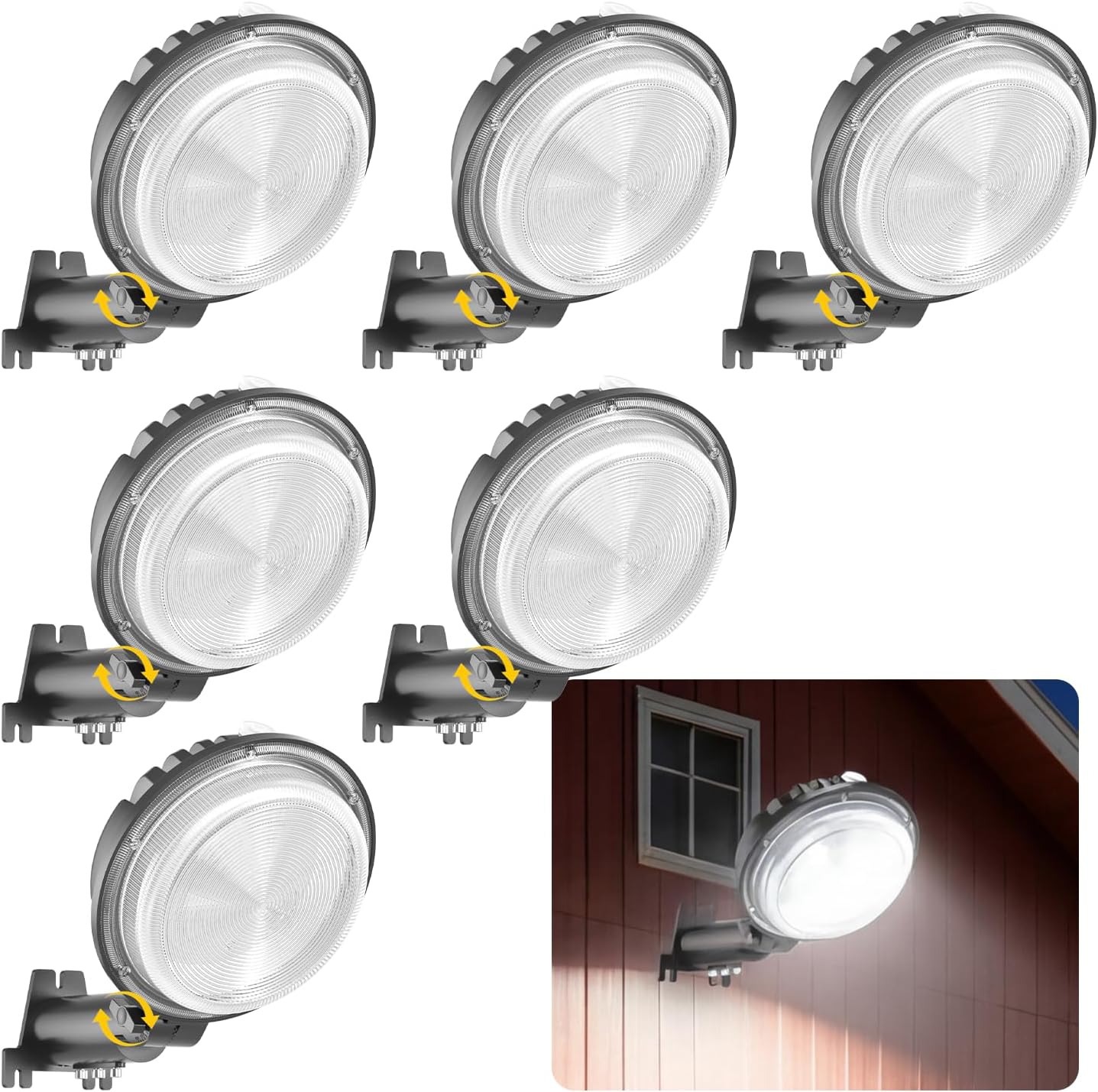 AIKVSXER 150W LED Barn Light,22500LM Yard Area Lights Dusk to Dawn Outdoor Lighting with Photocell 6500K Adjustable Angle Daylight IP66 Waterproof Street Lights for Security Farmhouse Garage-6 Pack