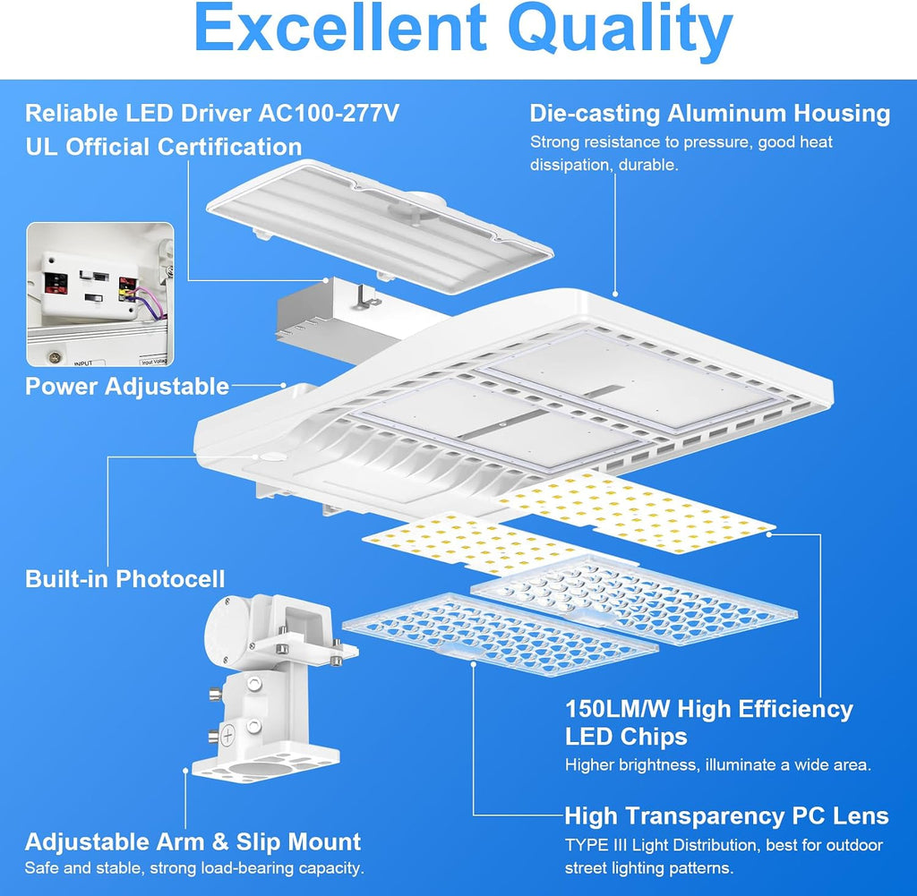 10 Pack LED Parking Lot Light 400W 320W 240W Adjustable, UL Listed 60000LM Outdoor Street Area Lighting with Photocell 100-277V IP65 5000K LED Shoebox Light Arm & Slip Fitter Mount for Street