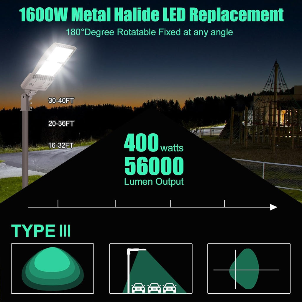 2Pack 400W LED Parking Lot Light 56,000 LM, UL Listed Industrial Parking Lot Flood Lights, Street Area IP65 5000K Waterproof 100-277VAC, Stadium Lights Outdoor LED Pole Light w/Slip Fitter