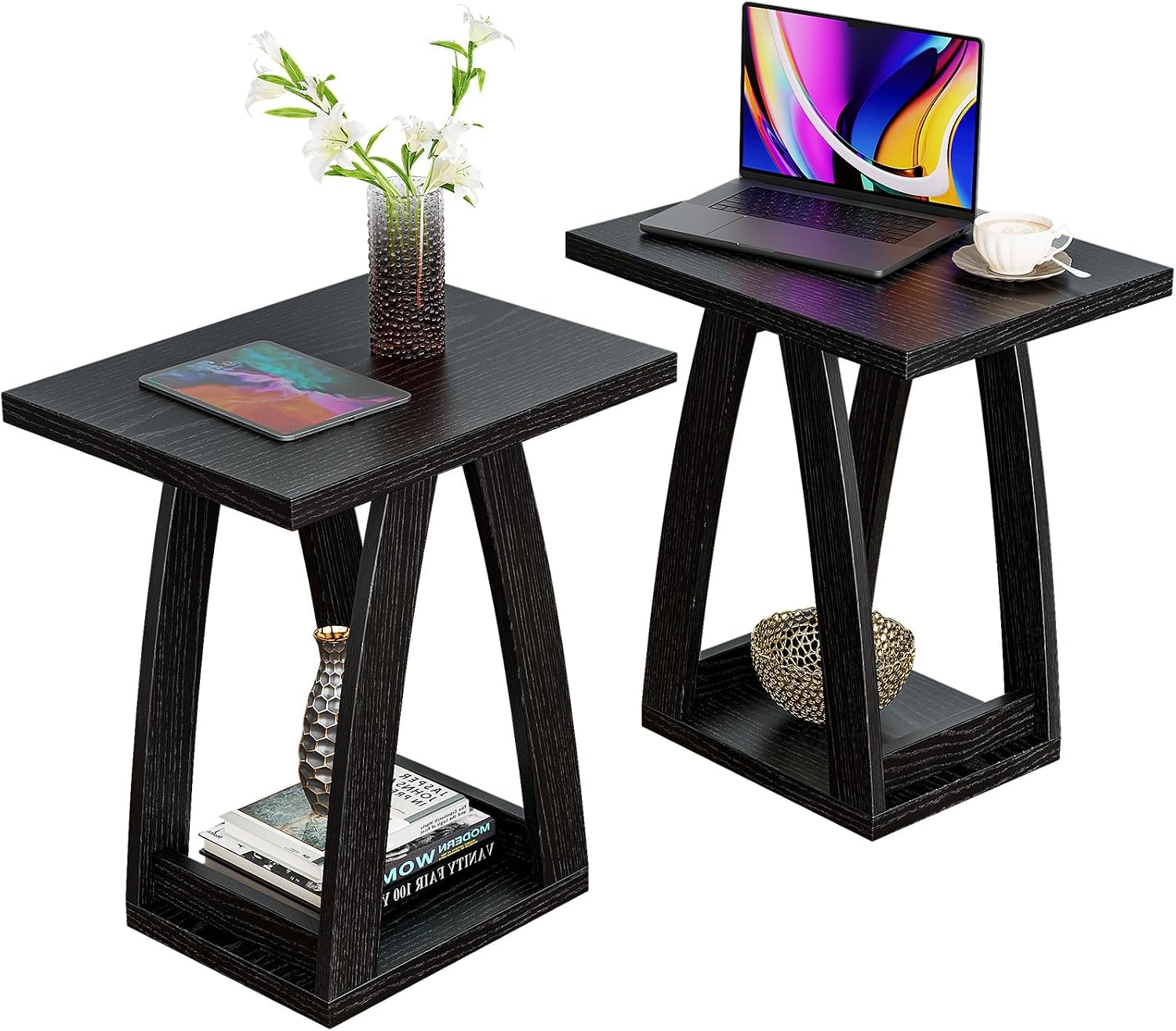 End Tables Living Room Set of 2. Side Tables Living Room. Side Table Beside Sofa. Modern End Table for Home. Black End Tables Set of 2