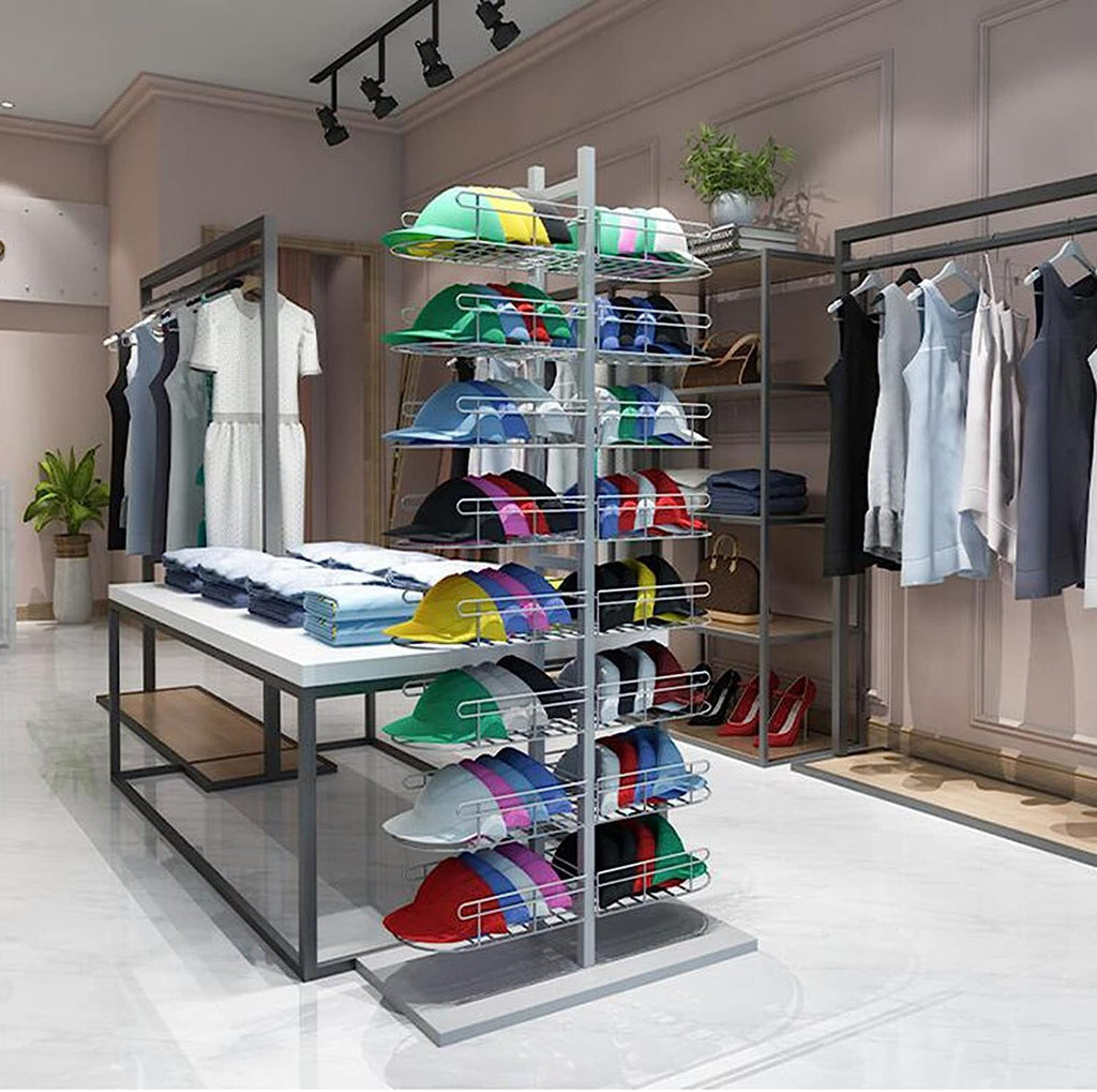 Floor Standing Store Display Stand,8 Tier Hat Rack,Baseball Cap Rack,Modern Headwear Wig Rack,Double Sided Metal Storage Rack For Commercial Boutique Retail,C