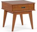 SIMPLIHOME Draper End Table - 22 inch Wide Solid Hardwood Rectangular Accent Table with Storage Drawer in Teak Brown, Mid-Century Modern Nightstand or Lamp Stand for Living Room or Bedroom
