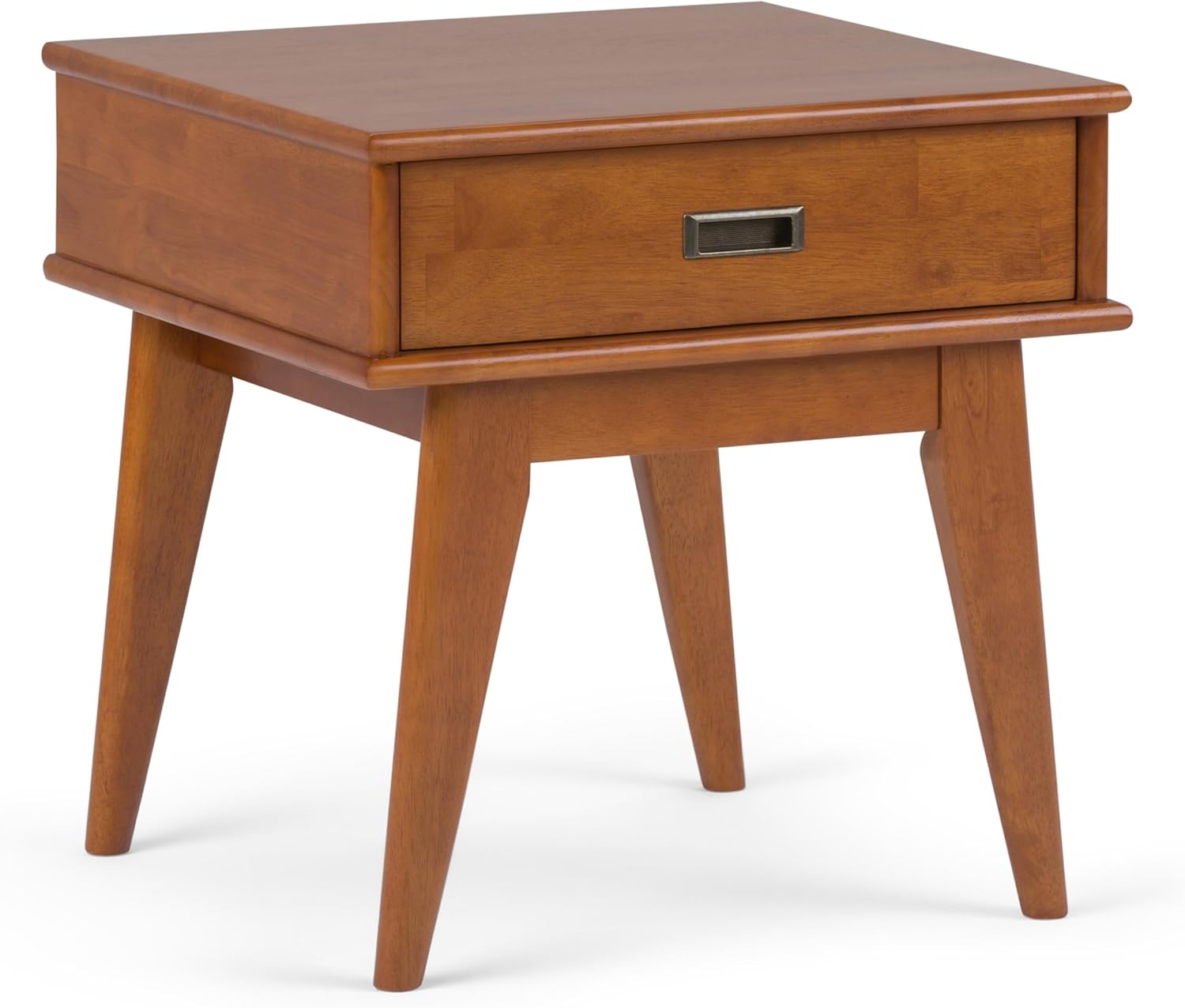 SIMPLIHOME Draper End Table - 22 inch Wide Solid Hardwood Rectangular Accent Table with Storage Drawer in Teak Brown, Mid-Century Modern Nightstand or Lamp Stand for Living Room or Bedroom