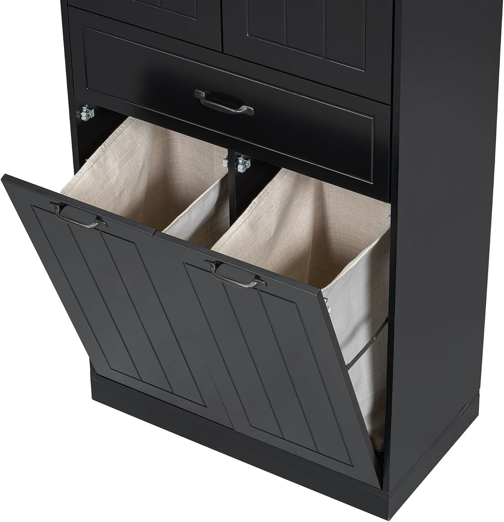 Bathroom Storage Cabinet with 2 Removable Bins, 65.8 in Tall | MDF, painted finish, adjustable shelf, 2 removable bins, enclosed storage, anti-tip, bathroom, 29.9 W x 15.7 D x 65.8 H in