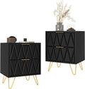 Spaco Black Nightstand Set of 2, Modern Bedside Tables Set of 2 with 2 Drawers for Bedroom, Night Stand with Gold Legs,End Side Tables for Living Room