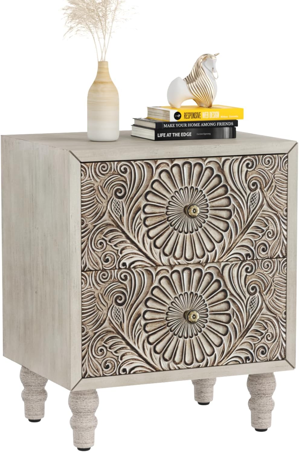 SUNBURY Nightstand w 2 Drawers, 18' Vintage Bedside Table, End Table Living Room Small Side Table, Lightweight MDF Accent Table Bedside Furniture